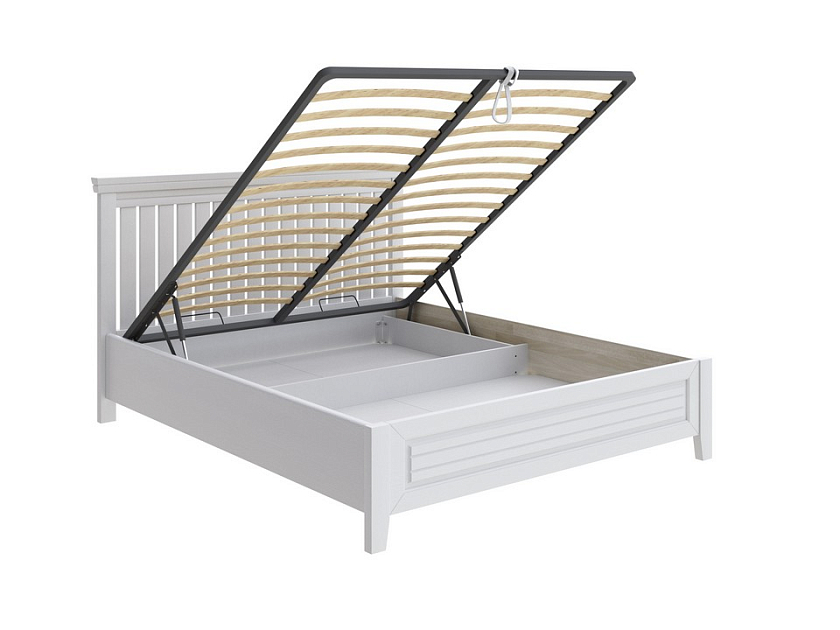 Кровать Olivia с подъемным механизмом 90x190 Массив (сосна) Белая эмаль + Орех - Кровать с подъёмным механизмом из массива с контрастной декоративной планкой.